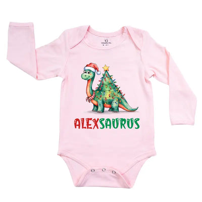 Printed Christmas Custom Name's Saurus Baby Onsie