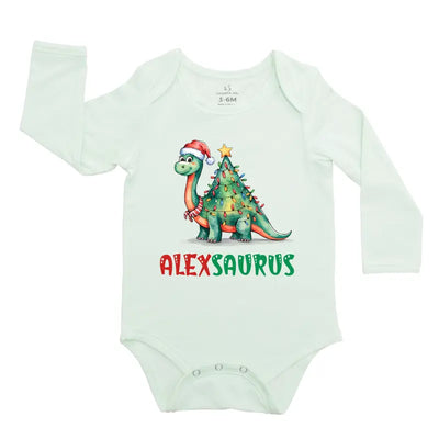 Printed Christmas Custom Name's Saurus Baby Onsie
