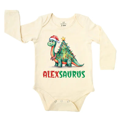 Printed Christmas Custom Name's Saurus Baby Onsie