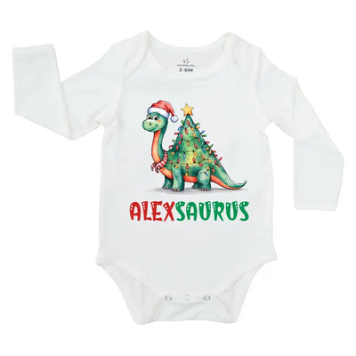 Printed Christmas Custom Name's Saurus Baby Onsie