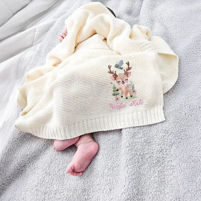 Reindeer Embroidery Baby Name Blanket