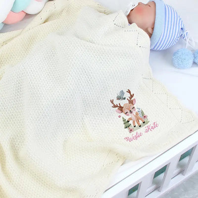 Reindeer Embroidery Baby Name Blanket
