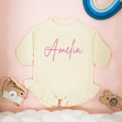 Personalized Embroidered Name Ruffle Baby Romper
