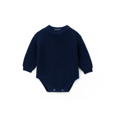 Classic Chunky Knit Baby Romper in Navy
