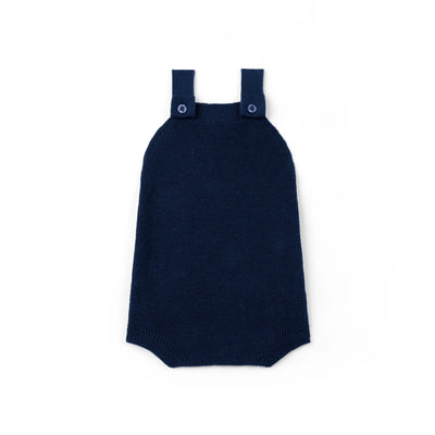 Baby Knit Button Strap Romper in Navy