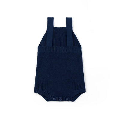 Baby Knit Button Strap Romper in Navy
