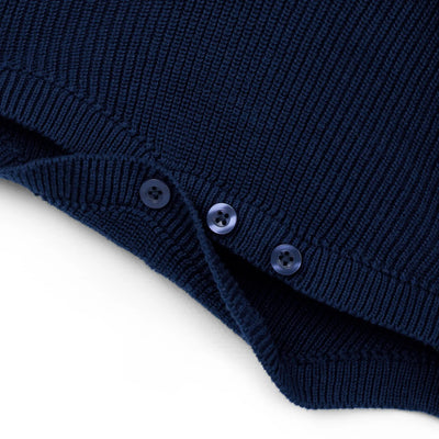 Baby Knit Button Strap Romper in Navy