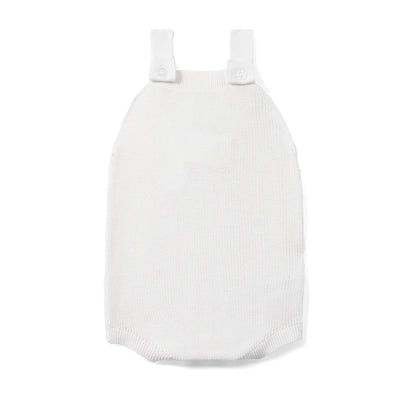 Baby Knit Button Strap Romper in White
