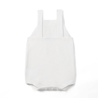 Baby Knit Button Strap Romper in White
