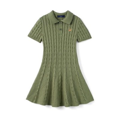 Cable Knit Polo Dress in Sage Green