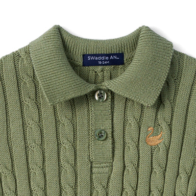 Cable Knit Polo Dress in Sage Green