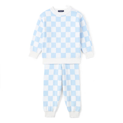 Blue Checker Knit Jogger Pants