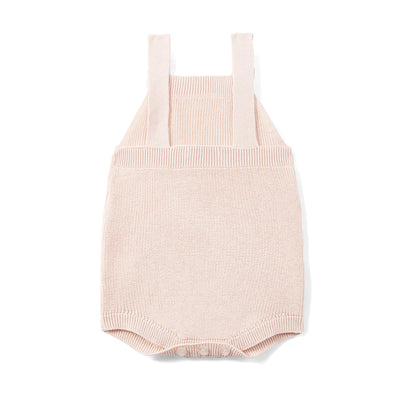 Baby Knit Button Strap Romper in Beige