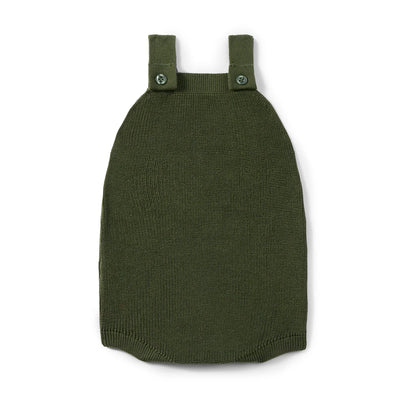 Baby Knit Button Strap Romper in Forest Green