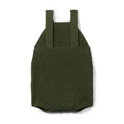 Baby Knit Button Strap Romper in Forest Green