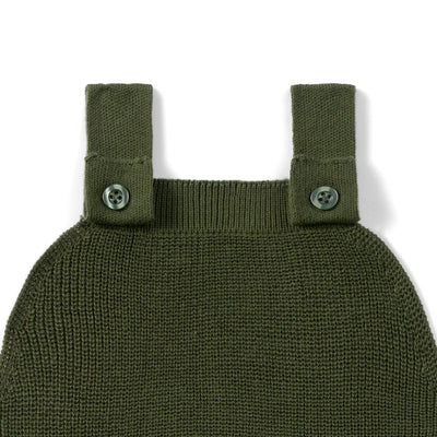 Baby Knit Button Strap Romper in Forest Green