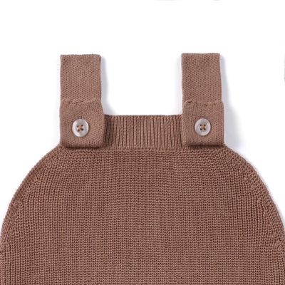 Baby Knit Button Strap Romper in Mocha