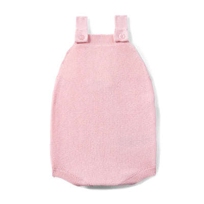 Baby Knit Button Strap Romper in Pink