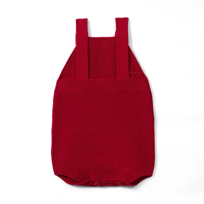 Baby Knit Button Strap Romper in Red Xmas