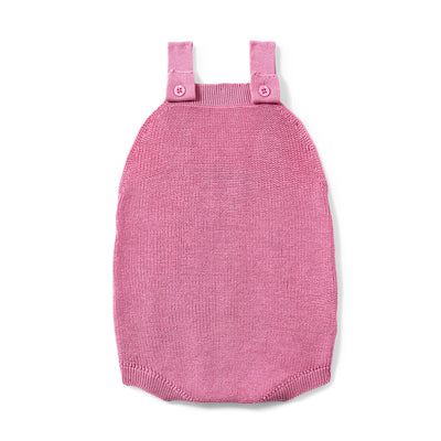 Baby Knit Button Strap Romper in Rose Pink