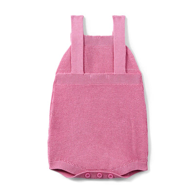 Baby Knit Button Strap Romper in Rose Pink