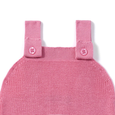 Baby Knit Button Strap Romper in Rose Pink