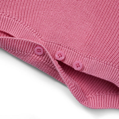Baby Knit Button Strap Romper in Rose Pink