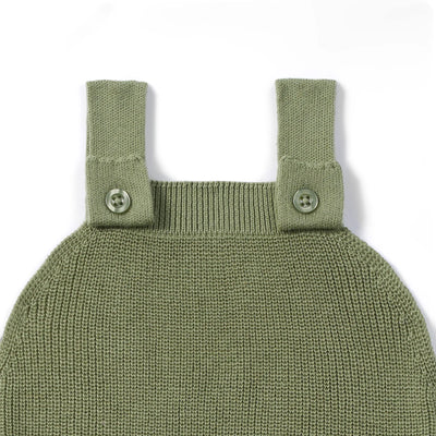 Baby Knit Button Strap Romper in Sage Green