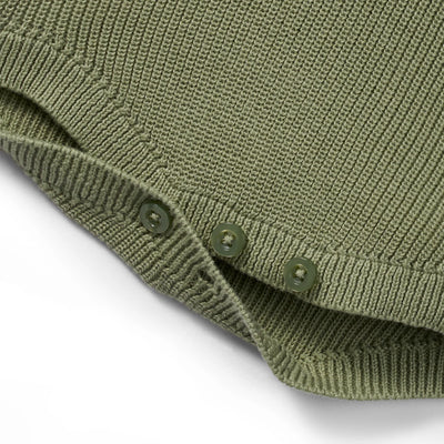 Baby Knit Button Strap Romper in Sage Green