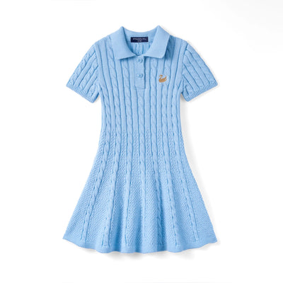 Cable Knit Polo Dress in Baby Blue