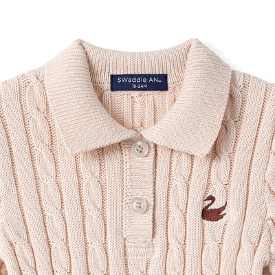 Cable Knit Polo Dress in Beige