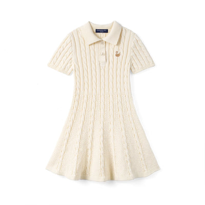 Cable Knit Polo Dress in Cream