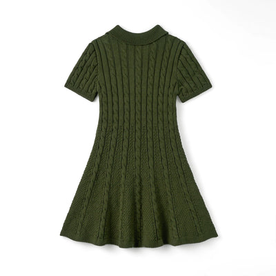 Cable Knit Polo Dress in Forest Green