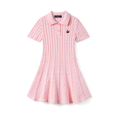 Cable Knit Polo Dress in Pink