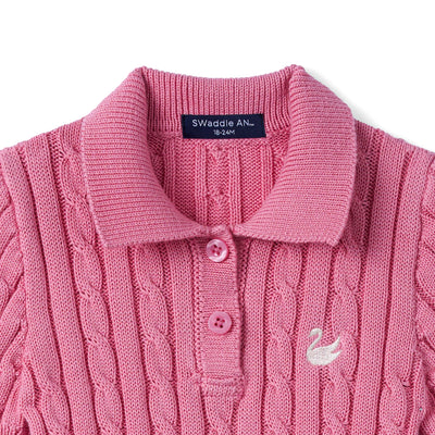 Cable Knit Polo Dress in Rose Pink