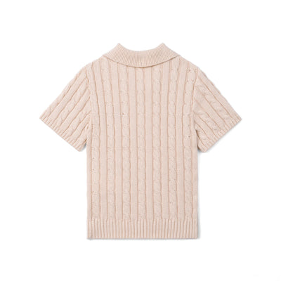 Cable Knit Polo Sweater in Beige