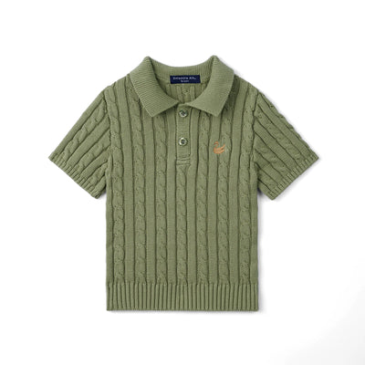 Cable Knit Polo Sweater in Sage Green