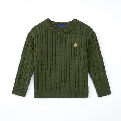 Classic Cable Knit Baby Sweater in Forest Green