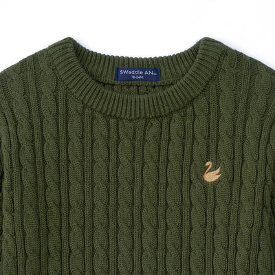 Classic Cable Knit Baby Sweater in Forest Green