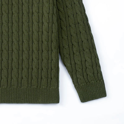 Classic Cable Knit Baby Sweater in Forest Green