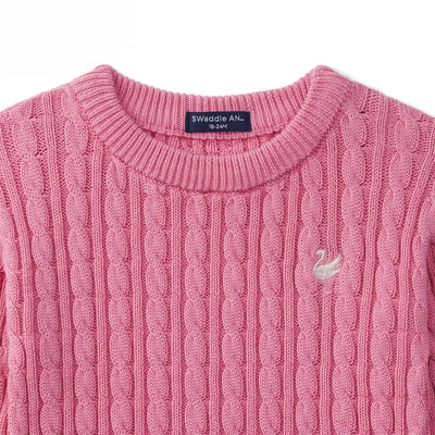 Classic Cable Knit Baby Sweater in Rose Pink