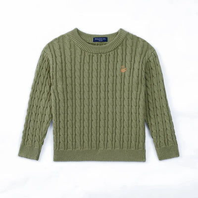 Classic Cable Knit Baby Sweater in Sage Green