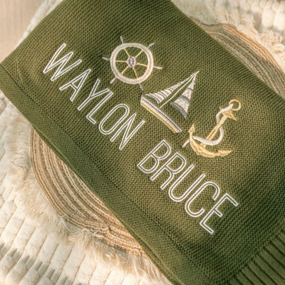 Sailboat Anchor Embroidered Baby Blanket