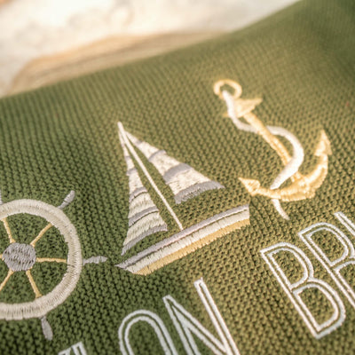 Sailboat Embroidered Baby Blanket in Sage Green