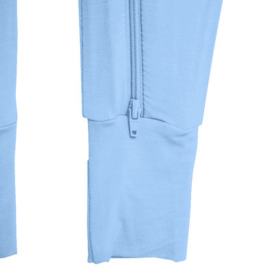 Light blue jacket with a zipper on a white background