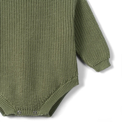 Classic Chunky Knit Baby Romper in Sage Green