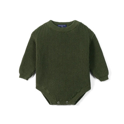 Classic Chunky Knit Baby Romper in Forest Green