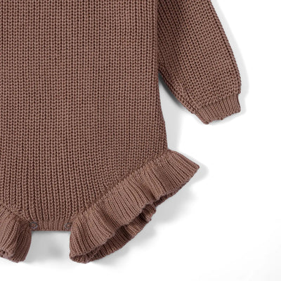 Ruffle Chunky Knit Baby Romper in Mocha