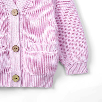 Classic Cardigan with Pockets in Lilac