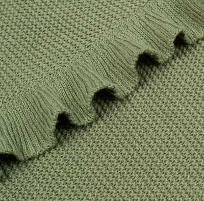 Ruffled Edge Knit Baby Blanket in Sage Green